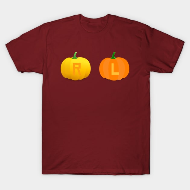 Left and Right Pumpkin X-Ray Markers Maroon Background T-Shirt by Humerushumor